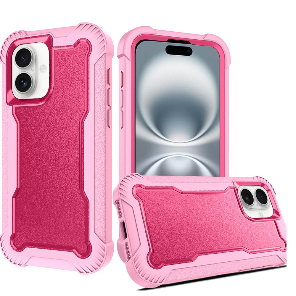 For Apple iPhone 16 (6.1") Tough Hybrid Shockproof Hybrid PC + TPU Bumper Frame Rubber Drop Proof 3in1 Armor Full Body Case Cover
