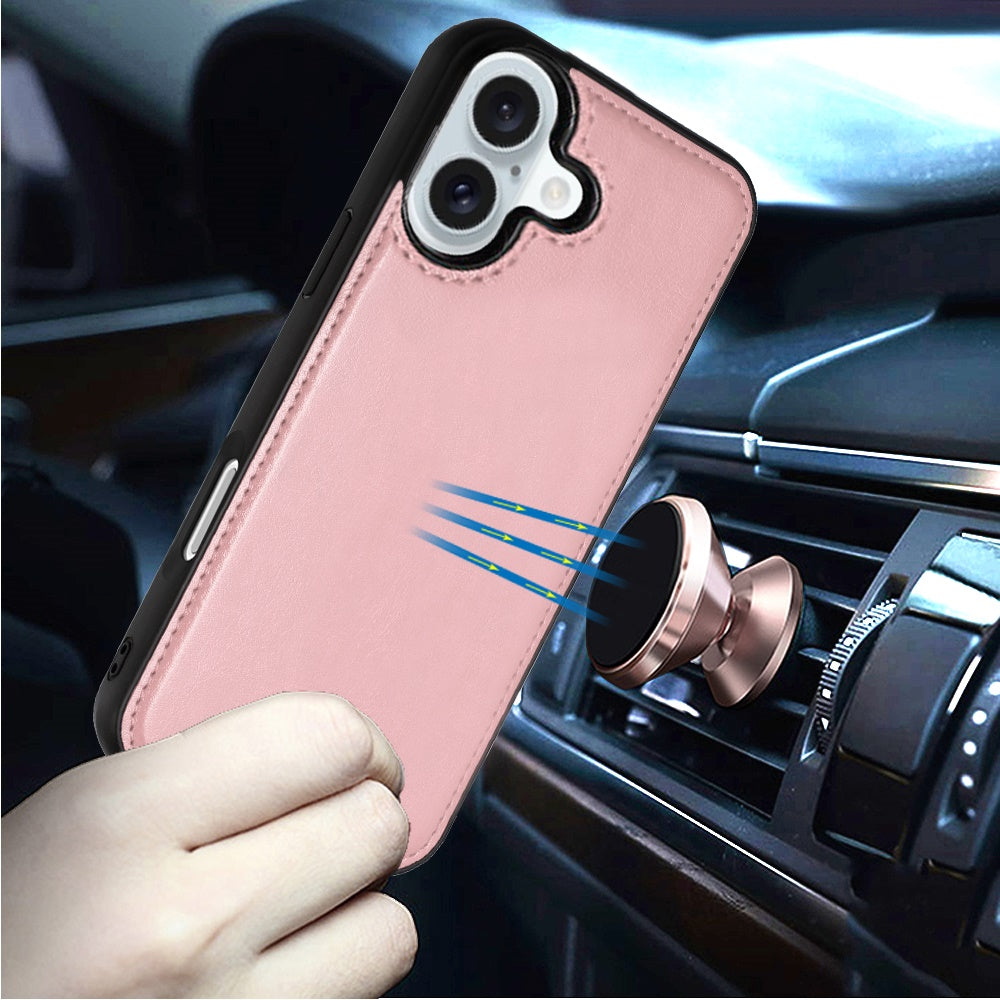 For Apple iPhone 16 Pro Max (6.9") Deattachable PU Leather Hybrid Wallet Money Credit Card Holder Support Magsafe Charger Case Cover Rose Gold