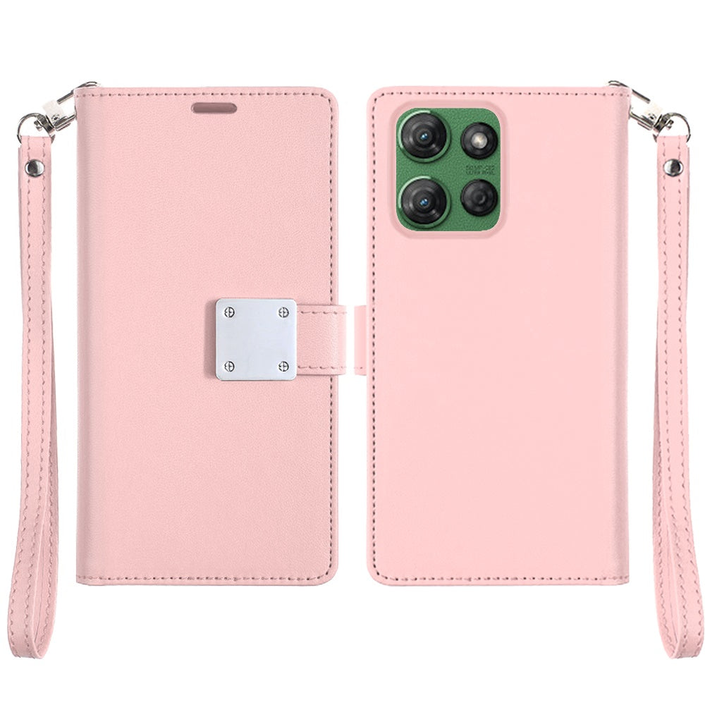 For Samsung Galaxy S21 Ultra Wallet Case with ID/ Card Holder, Wristlet Strap, Magnetic TPU Protective Shockproof Folio Flip Case Cover Rose Gold