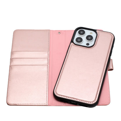 For Apple iPhone 16 Pro Max (6.9") Deattachable PU Leather Hybrid Wallet Money Credit Card Holder Support Magsafe Charger Case Cover Rose Gold