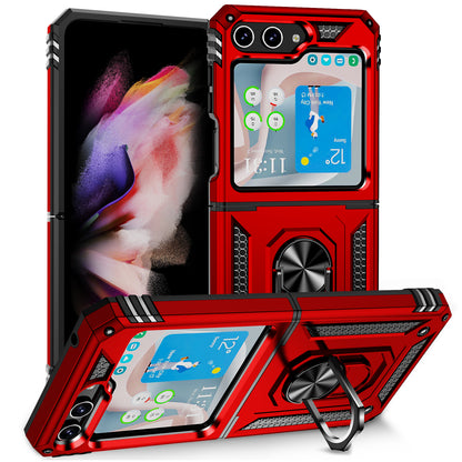 For Samsung Galaxy Z Flip 7 FE Hybrid Shockproof Protective with Magnetic 360° rotating Ring Kickstand, TPU Rubber PC Case Cover Red