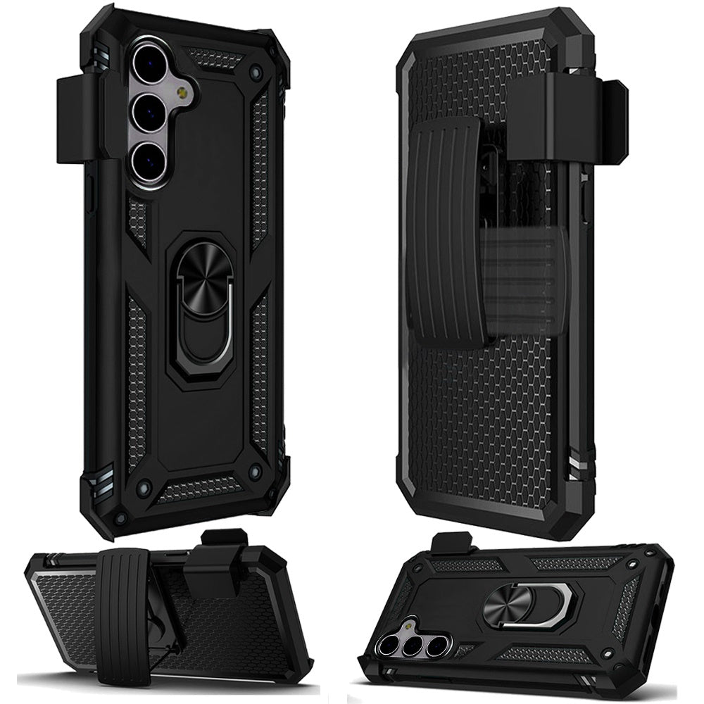 For Motorola Moto G Stylus 5G 2025 Hybrid Combo Belt Clip Holster with Ring Stand Holder, Military Grade Fit Magnetic Car Mount Shockproof Case Cover Black