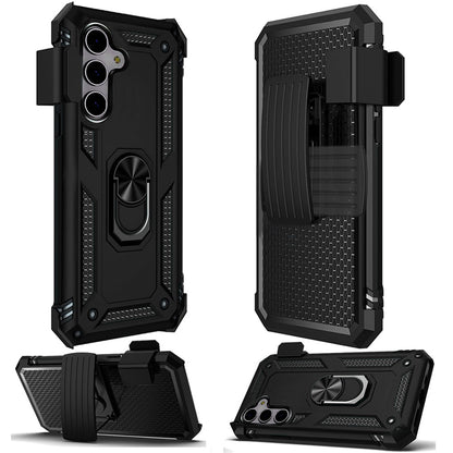 For Motorola Moto G Stylus 5G 2025 Hybrid Combo Belt Clip Holster with Ring Stand Holder, Military Grade Fit Magnetic Car Mount Shockproof Case Cover Black