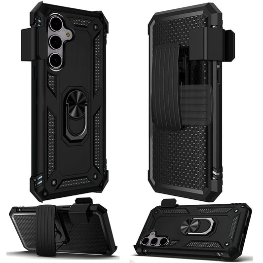 For Motorola Moto G Stylus 5G 2025 Hybrid Combo Belt Clip Holster with Ring Stand Holder, Military Grade Fit Magnetic Car Mount Shockproof Case Cover Black