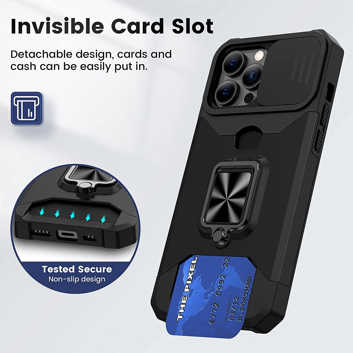 For Apple iPhone 16 Pro (6.3") Wallet Designed with Camera Protection, Card Slot & Ring Kickstand Magnetic Car Mount Case Cover