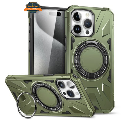 For Apple iPhone 16 Pro (6.3") Tough Shockproof Hybrid with Magnetic Ring Stand Compatible with MagSafe TPU + PC Protective Case Cover