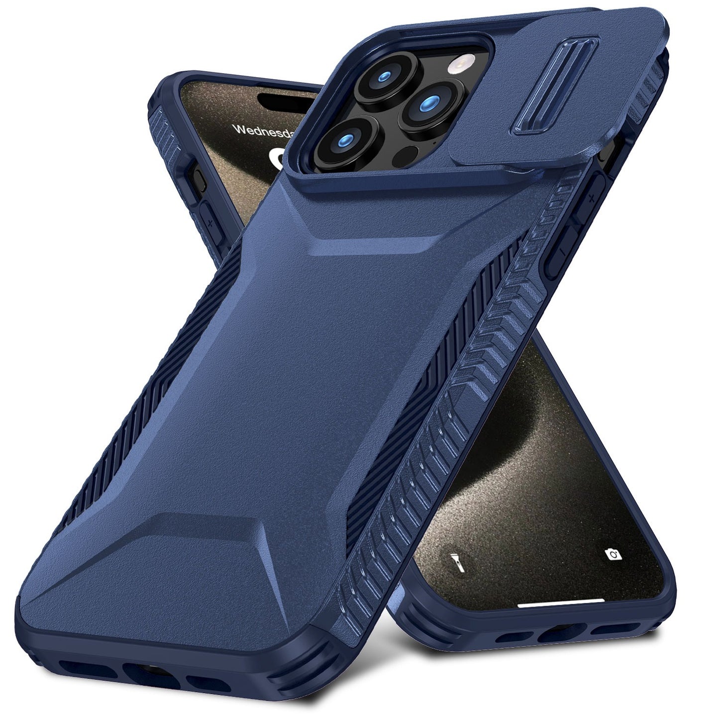 Apple iPhone 16 Pro (6.3") Slim Fit Shockproof Hybrid with Slide Camera Window Covering, Rugged Tpu Silicone Hard PC Bumper