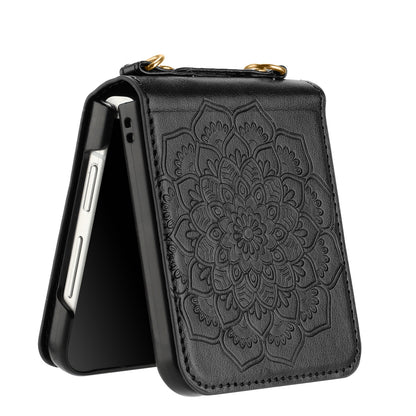 For Motorola Razr 2025 Premium Floral Embossed PU Leather Flip Cover, Elegant Mandala Design with Strap Case Cover