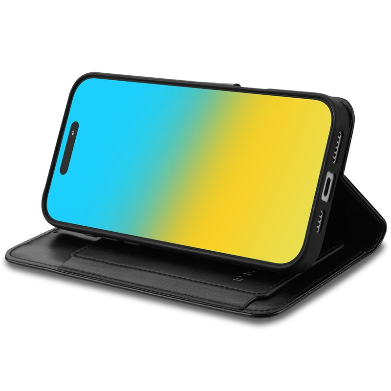 For Leather Wallet Folio Case with Credit Card Slots Pouch Cover for Apple iPhone 16 Pro Max - Black Case Cover Black