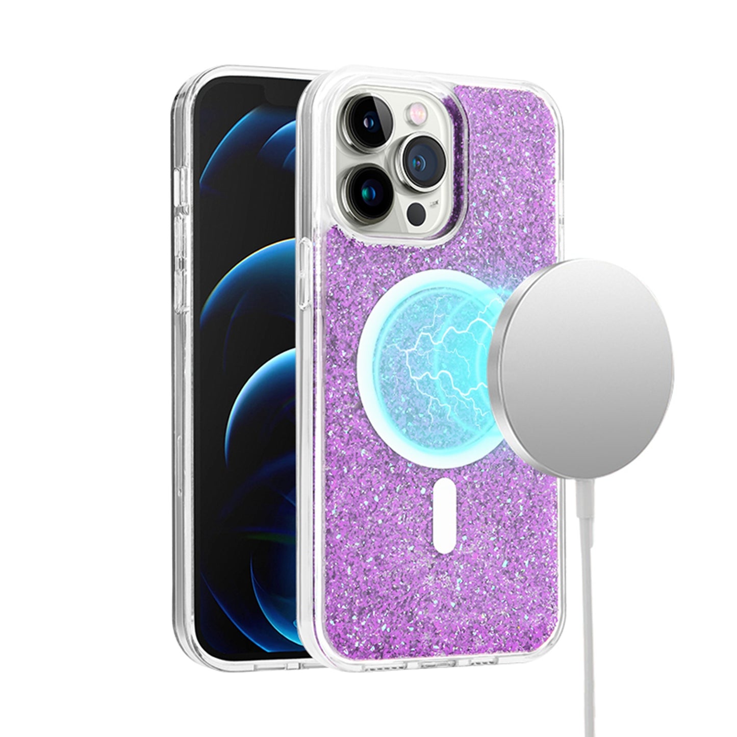 For Apple iPhone 16 Pro Max (6.9") Magnetic MagSafe Wireless Compatible Epoxy Glitter Shiny Sparkle Bling Hybrid Slim PC + TPU Frame Case Cover
