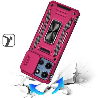 For Apple iPhone 16e Tough Hybrid Case with Movable Camera Window & Metal Ring Stand Shockproof Case Cover Hot Pink
