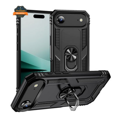 For Apple iPhone 17 AIR Shockproof Hybrid Dual Layer PC + TPU with Metal Ring Kickstand Heavy Duty Armor Shell Case Cover
