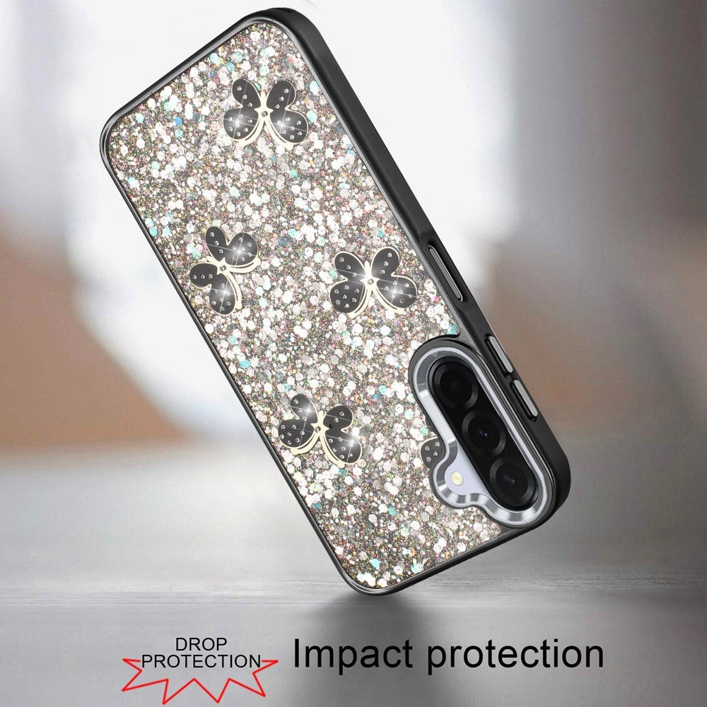 For Samsung Galaxy A17 5G Cute Butterfly Crystal Diamond Glitter Case Sparkle Bling Frame Metallic Edges, Shimmer TPU Hybrid Case Cover