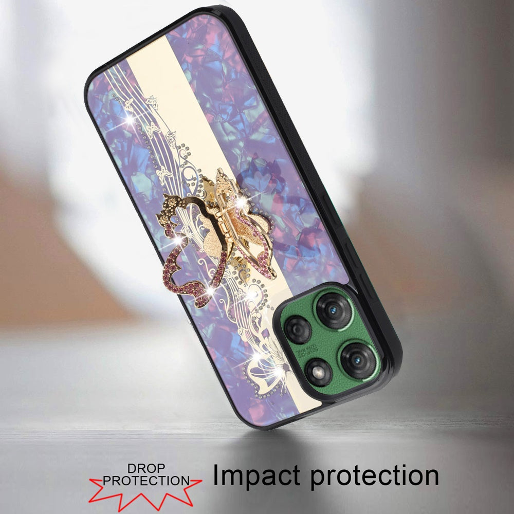 For Motorola Edge 2025 Diamonds 3D Fashion Bling Sparkly Glitter Ornaments Engraving Hybrid with Ring Stand Case Cover