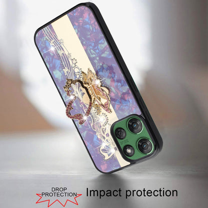For Motorola Edge 2025 Diamonds 3D Fashion Bling Sparkly Glitter Ornaments Engraving Hybrid with Ring Stand Case Cover