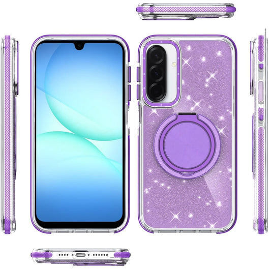 For Samsung Galaxy S25 Fan Edition /Galaxy S25 FE Slim Bling Glitter Sparkly Shimmer Hybrid with Magnetic Ring and 360° Rotational Stand [Compatible with Magsafe] Case Cover Purple