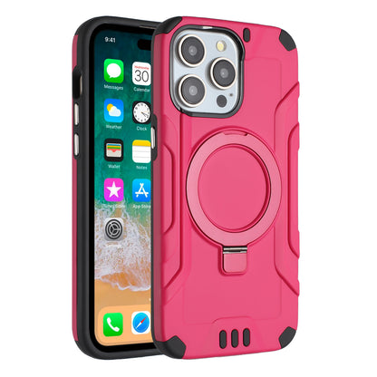 For Apple iPhone 15 /6.1" Brushed Armor Rugged Hybrid with Invisible Magnetic Circle Kickstand Shockproof Hard PC Protective Case Cover -