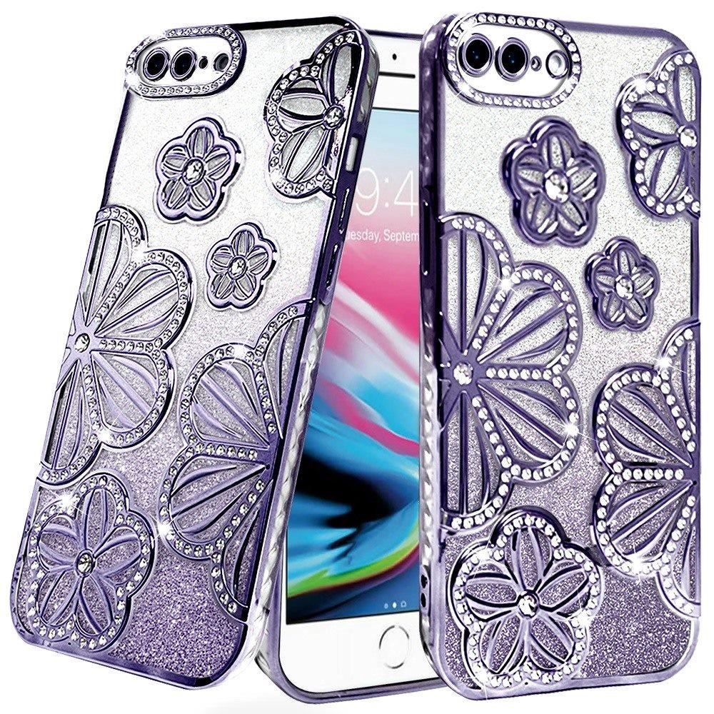 For Apple iPhone SE 3 (2022) SE/8/7 Luxury Floral Design Sparkle Glitter Diamond Crystal Rhinestone Shimmer Bling Plating Thick TPU Hard PC Case Cover