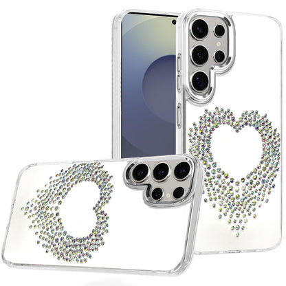 For Samsung Galaxy S25 Fan Edition /Galaxy S25 FE Angel Hearts Bling Glitter Diamond Hybrid TPU Cover, Colorful Frame Shockproof Protective Back Case Cover Silver