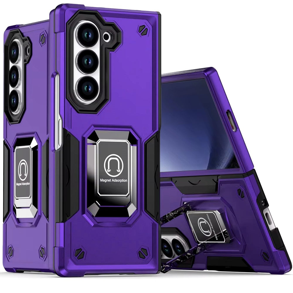For Samsung Galaxy Z Fold 7 Hybrid Stand Magnetic Ring Holder Kickstand Heavy Duty Rugged Drop Silicone & Hard PC Shockproof Case Cover Purple