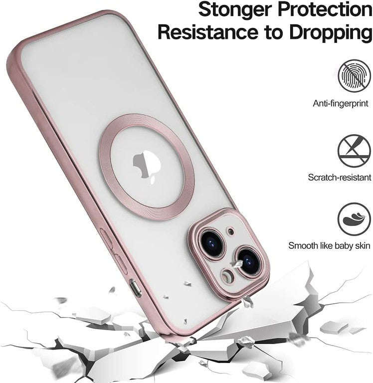 For Apple iPhone 15 Pro Max (6.7") Hybrid Clear with Plating Chrome Frame & Camera Protection Compatible with Magsafe  Phone Case Cover