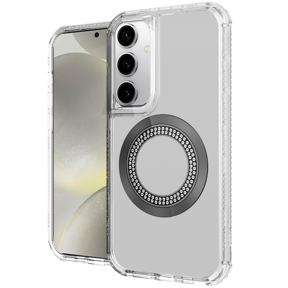 For Samsung Galaxy S25+ /S25 Plus /S24+ Plus Magnetic Circle Compatible with Magsafe, Hybrid Chrome 3in1 Transparent Shockproof TPU Bumper Case Cover