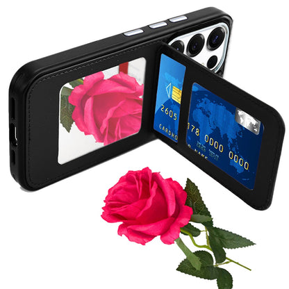 For Apple iPhone 14 Plus PU Leather Wallet Cover with Credit Card Holder, Kickstand & Mirror Inside Slim Fit TPU & PC Hybrid Design Case Cover