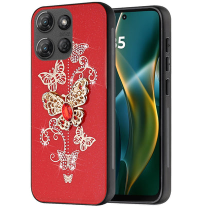 For Motorola Moto G 5G /Moto G 2025 Diamonds 3D Fashion Bling Sparkly Glitter Ornaments Engraving Hybrid with Ring Stand Case Cover