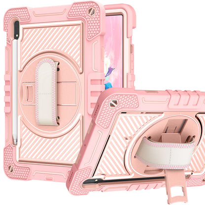 For Hybrid 3in1 Multi-Functional Shockproof Tablet Case with Hand, Shoulder Strap, Pencil & Stand Holder Rose Gold Tablet Case Cover