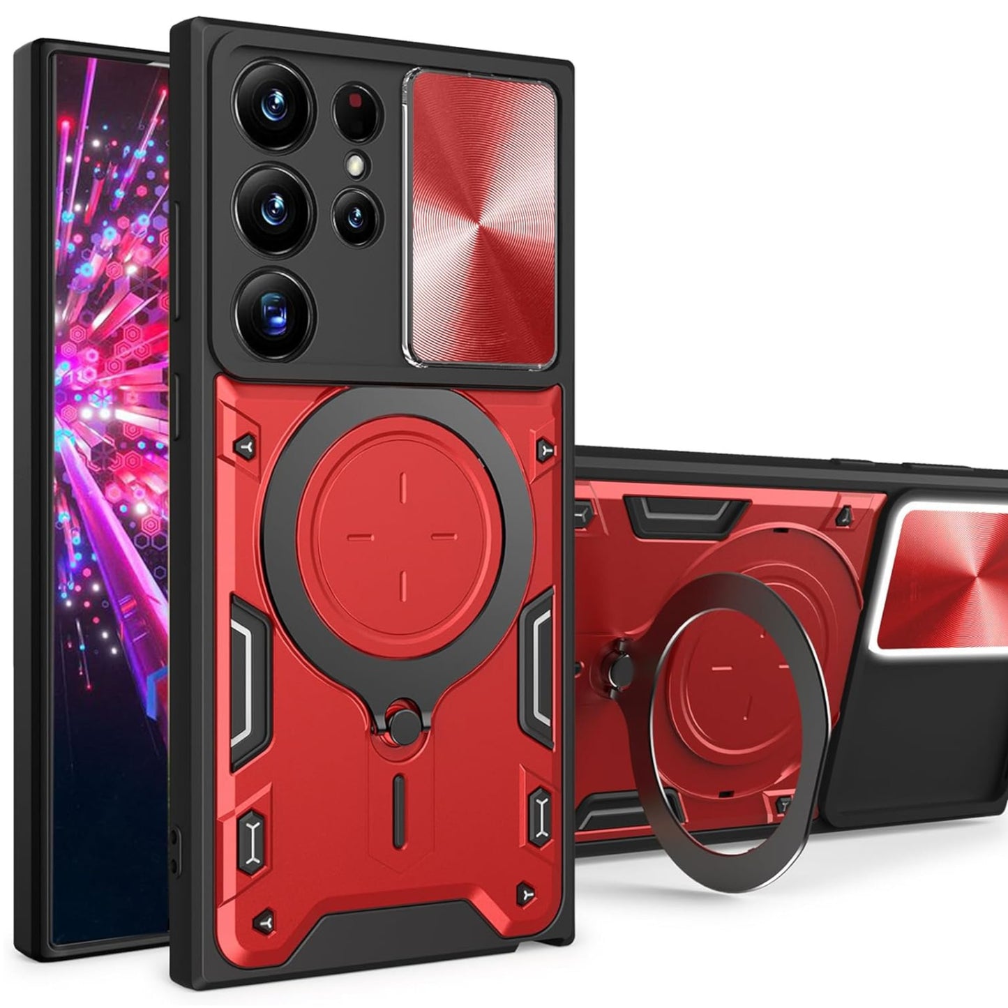 For Samsung Galaxy A26 Hybrid Shockproof with Magnetic Ring Stand, Compatible with Magsafe & Sliding Camera Lens Protector Case Cover