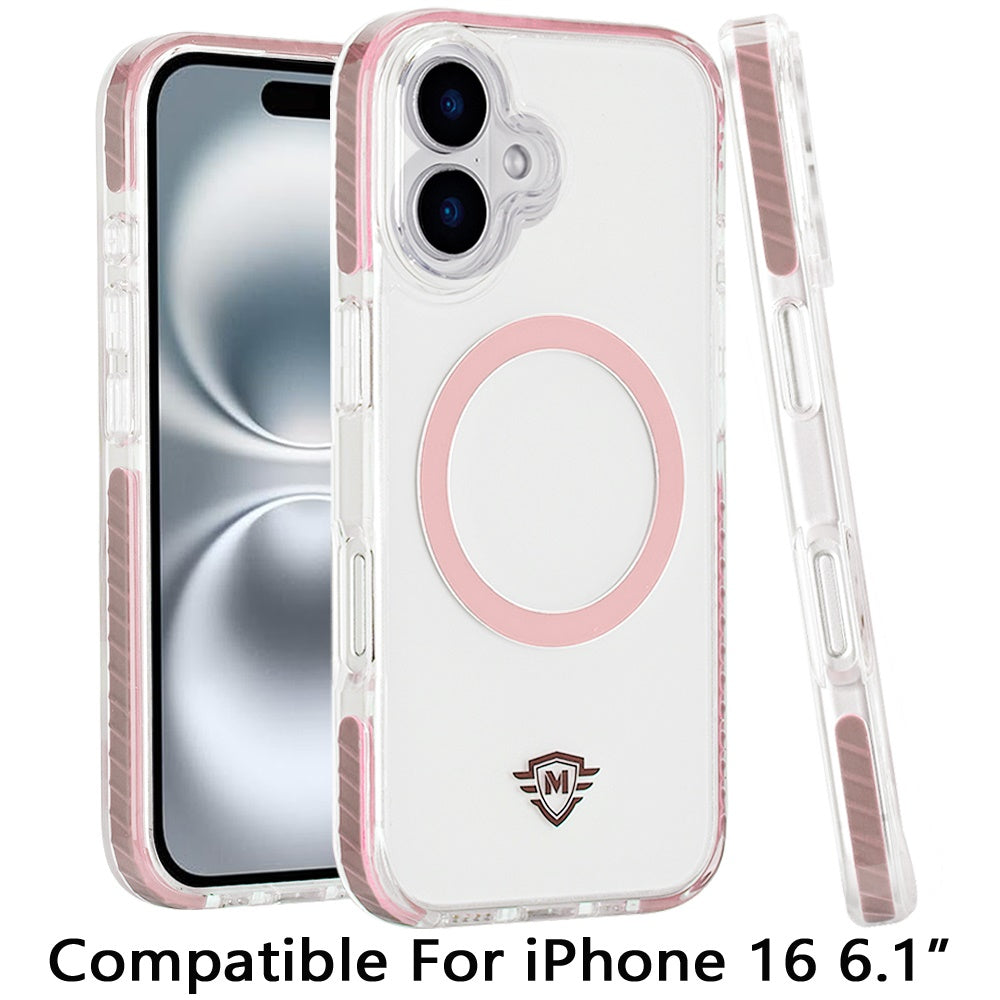 For Apple iPhone 15 Pro Max (6.7") Hybrid Transparent TPU Circle Magnetic [Compatible with MagSafe] Shockproof Color Frame Bumper Case Cover