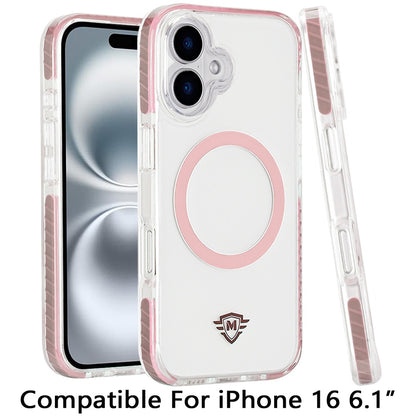 For Apple iPhone 15 Pro Max (6.7") Hybrid Transparent TPU Circle Magnetic [Compatible with MagSafe] Shockproof Color Frame Bumper Case Cover