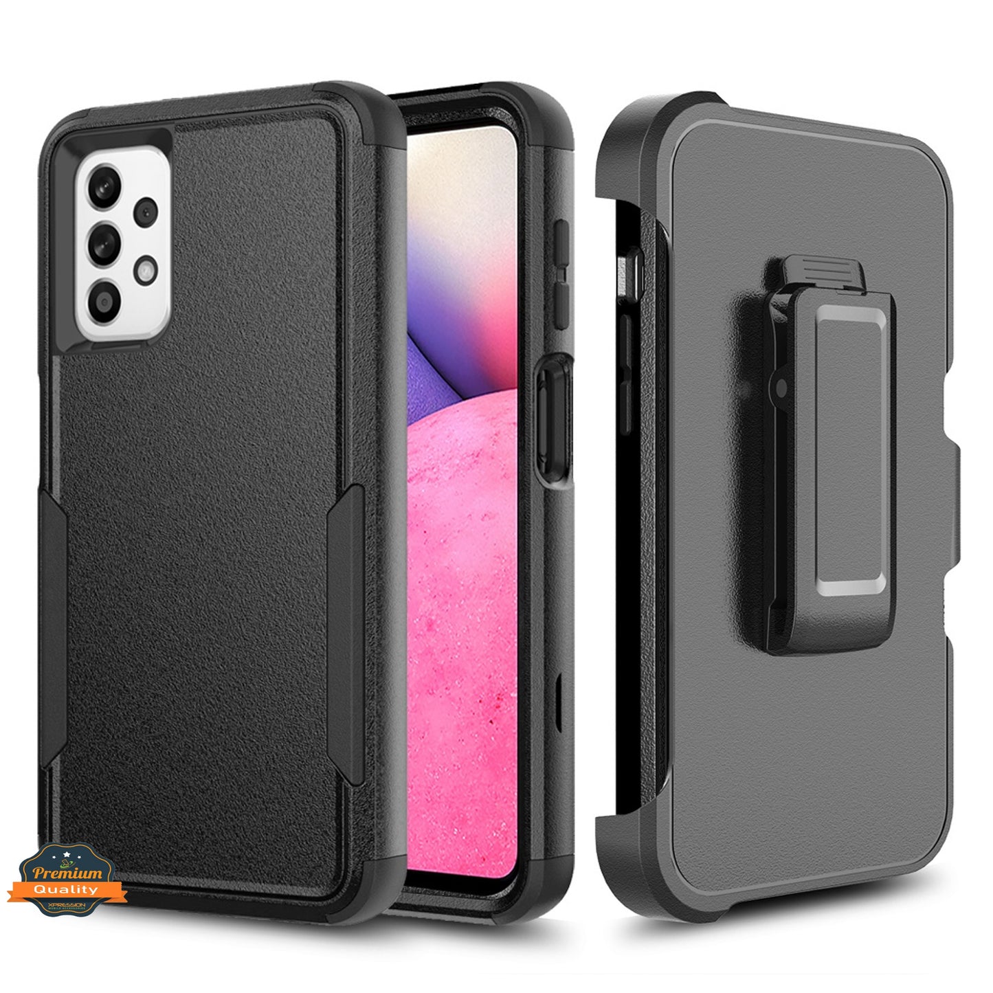 For Apple iPhone 15 Pro Max (6.7") Heavy Duty Rugged Shockproof Body Protection Hybrid Stand with Swivel Belt Clip Holster Black Phone Case Cover