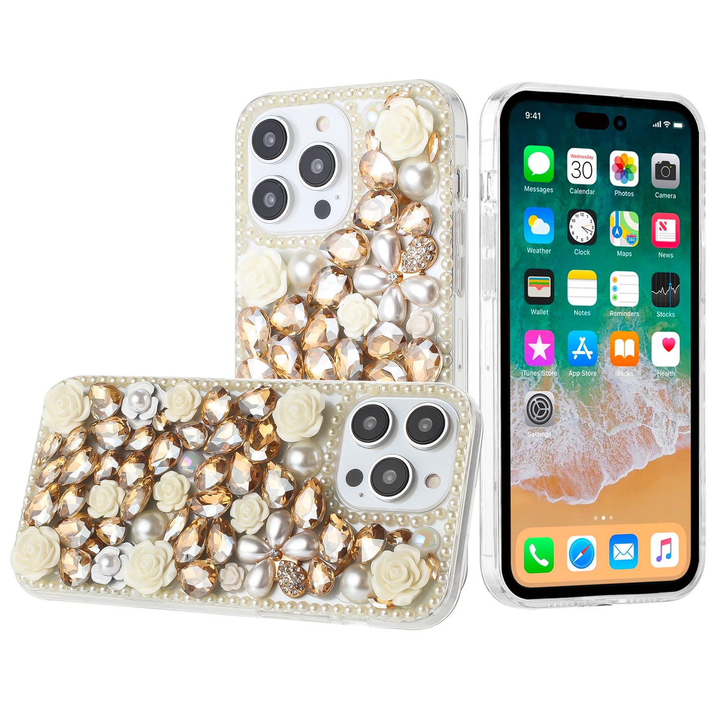 For Samsung Galaxy S24 Fan Edition /Galaxy S24 FE Fashion Rose Flower Floral Bling Crystal 3D Full Diamonds Pearl Sparkle Rhinestone Glitter Hybrid Case Cover Yellow