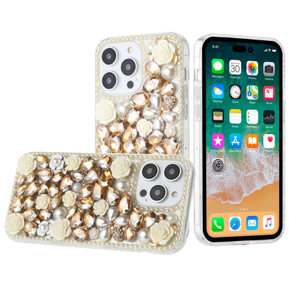 For Samsung Galaxy S24 Fan Edition /Galaxy S24 FE Fashion Rose Flower Floral Bling Crystal 3D Full Diamonds Pearl Sparkle Rhinestone Glitter Hybrid Case Cover Yellow