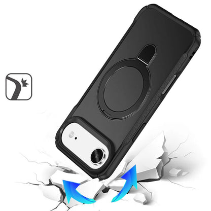 For Samsung Galaxy S25 Fan Edition /Galaxy S25 FE Matte Finish Magnetic Ring Hybrid Protective Invisible Kickstand Magsafe Compatible Case Cover Black