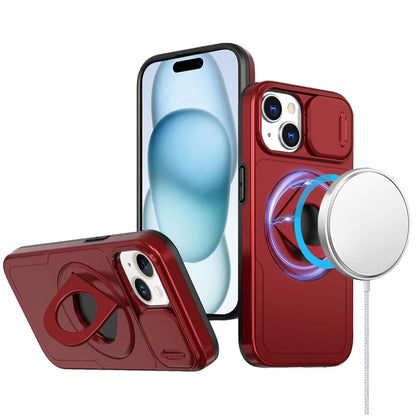 For Apple iPhone 15 Full Coverage with Camera Window, Magnetic Circle, Rotatable Ring Stand, MagSafe Compatible, Shockproof Hybrid Protectiv Case Cover