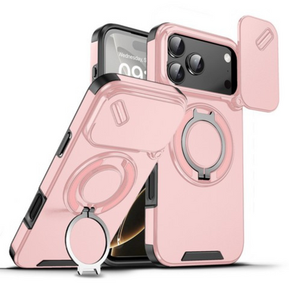 For Apple iPhone 17 Pro Hybrid Case with 360° Magnetic Ring Stand, Camera Slide Protector & Compatible with MagSafe Case Cover