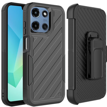 For Motorola Moto G 5G /Moto G 2025 Premium Tough Hybrid Case with Belt Clip Holster, Shockproof Rugged Design, Textured 2in1 Non-Slip Case Cover Black