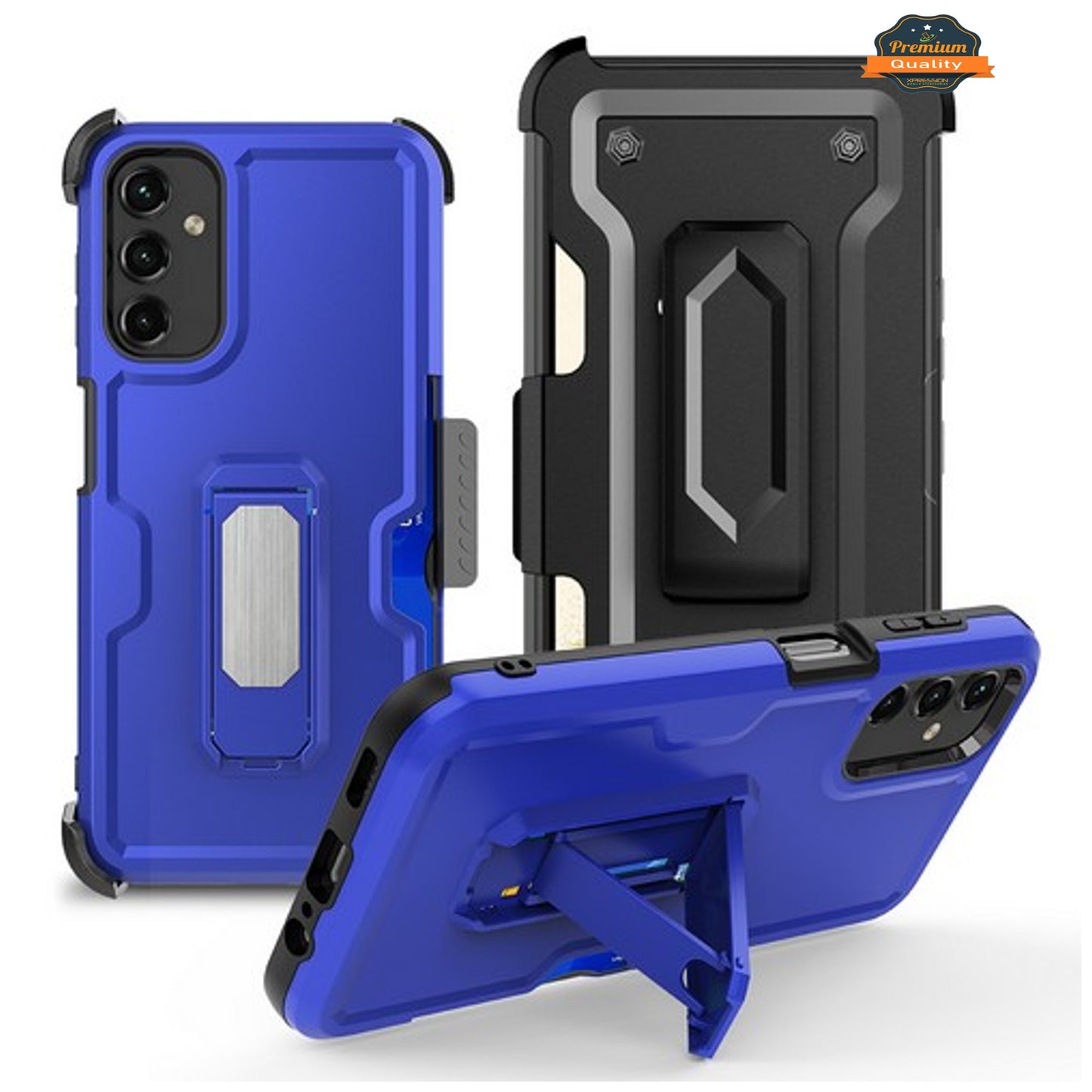 For Motorola Moto G Stylus 5G 2025 Hybrid Wallet Case with Invisible ID Card Slot, Kickstand, Holster Belt Clip, Heavy-Duty Protection Case Cover Blue