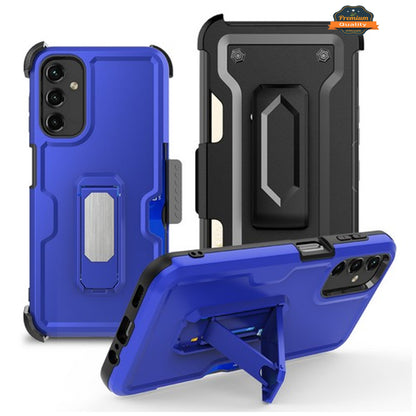 For Motorola Moto G Stylus 5G 2025 Hybrid Wallet Case with Invisible ID Card Slot, Kickstand, Holster Belt Clip, Heavy-Duty Protection Case Cover Blue