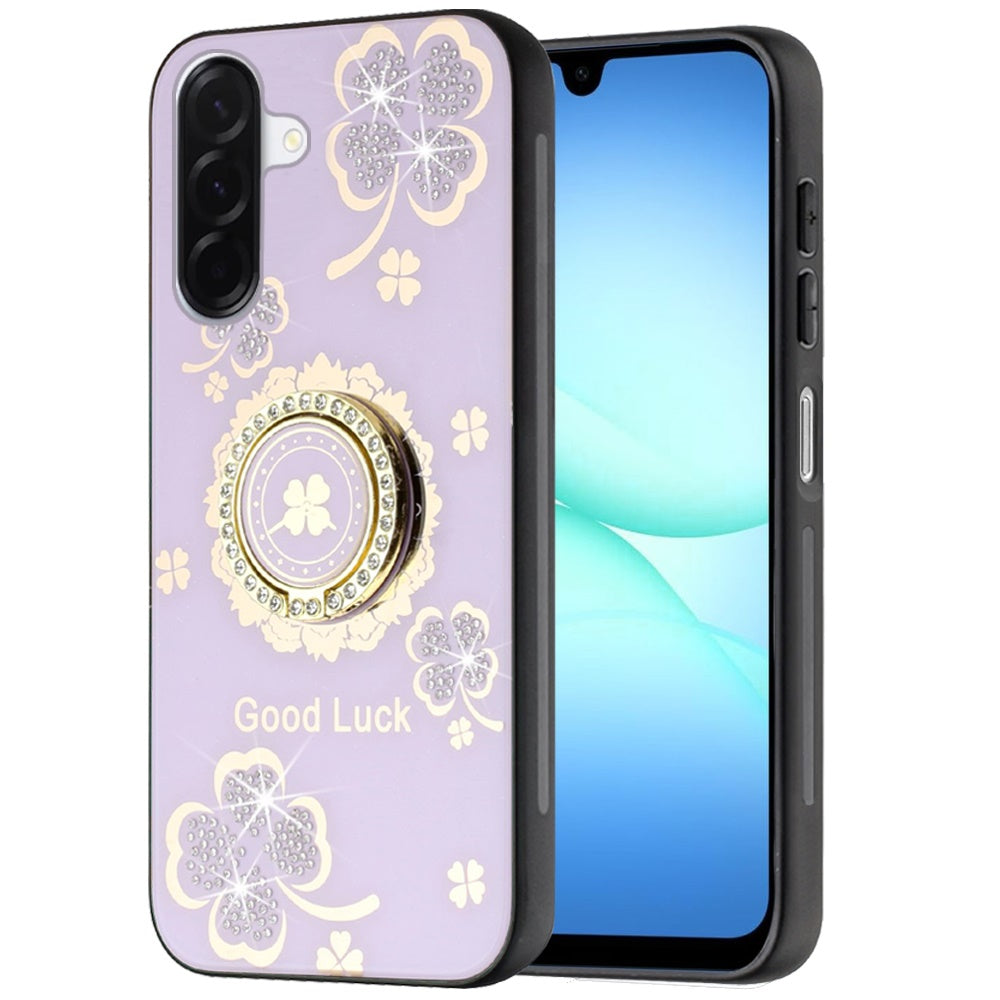 For Samsung Galaxy A17 5G Diamonds 3D Fashion Bling Sparkly Glitter Ornaments Engraving Hybrid with Ring Stand Case Cover