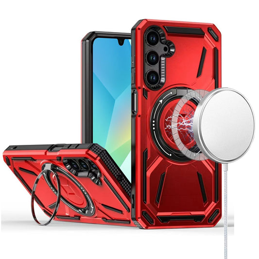 For Samsung Galaxy A15 5G Hybrid Magnetic Ring and 360° Rotational Kickstand with MagSafe Compatible, Military Grade Drop Protection Case Cover Red