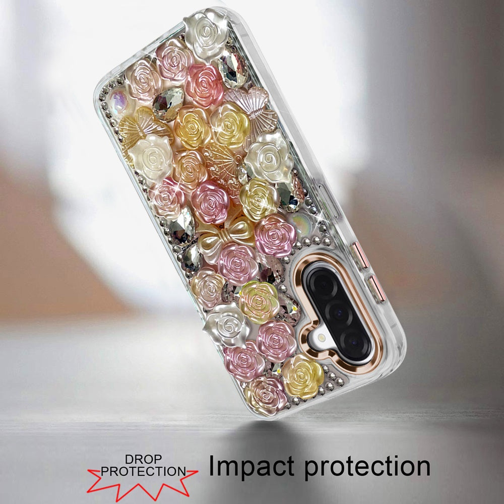 For Samsung Galaxy S25 Fan Edition /Galaxy S25 FE Muti-Color Floral Fashion Bling Crystal 3D Full Diamonds Stones Sparkle Rhinestone Glitter Hybrid Case Cover