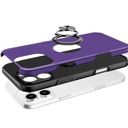 For Apple iPhone 16 (6.1") Hybrid Slim Kickstand with Metal Invisible Ring Stand Holder Fit Magnetic Car Mount Shockproof Case Cover