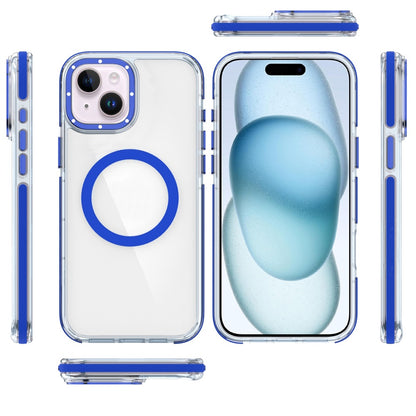 For Apple iPhone 15 Transparent Back with Colorful Frame, Strong Magnetic Circle, MagSafe Compatible, Slim Shockproof Protection Case Cover