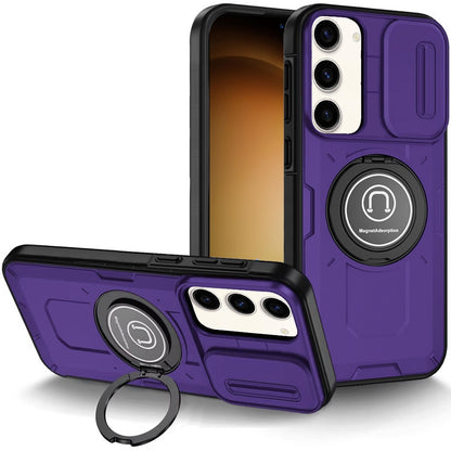 For Samsung Galaxy S25+ /S25 Plus /S24+ Plus Build in Invisible Magnetic Ring Stand with Slide Camera Protector, fit Magnetic Car Mount [Compatible with MagSafe] Case Cover