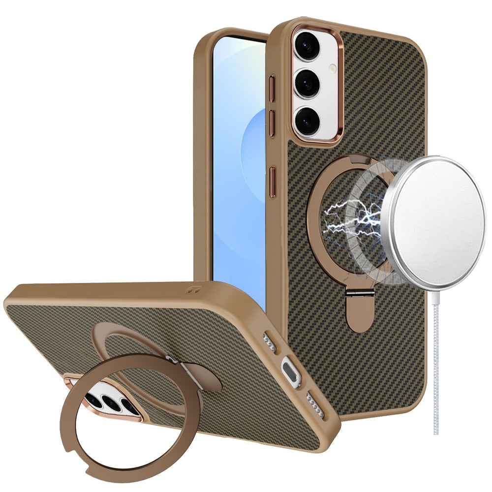 For Samsung Galaxy S25+ /S25 Plus /S24+ Plus Hybrid Carbon Fiber Design with MagSafe Compatible [Magnetic Circle], Ring Stand Shockproof Slim TPU Case Cover