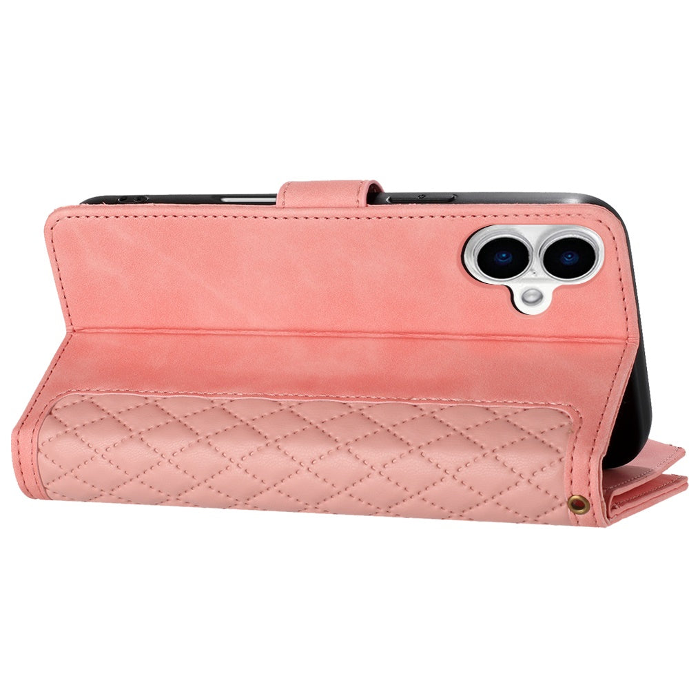 For Apple iPhone 16 Pro (6.3") PU Leather Wallet Design Jewel Bling with Credit Card Holder Flip Folio Pouch Zipper Purse Wrist Strap Case Cover
