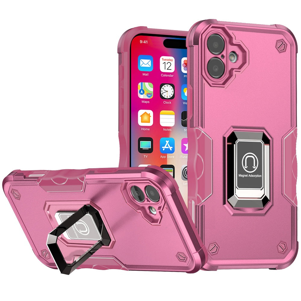 For Apple iPhone 16e Hybrid Stand Magnetic Ring Holder Kickstand Heavy Duty Rugged Drop Silicone & Hard PC Shockproof Case Cover